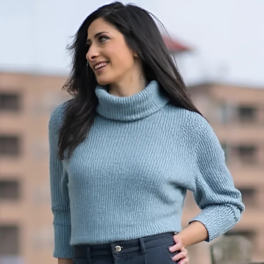 American Eagle Outfitters Women's Light Blue Cowl Neck Sweater